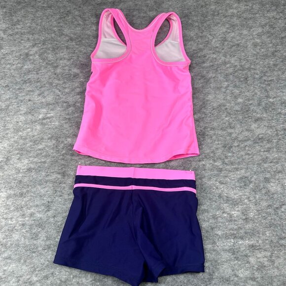 Lot of 2 Girls Swimsuits L Pink/Navy Tankini & Rainbow Unicorn One-Piece - Picture 3 of 6